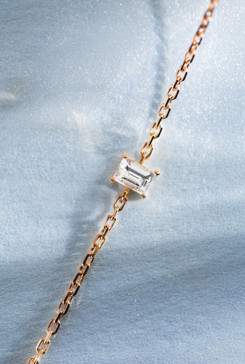 Chain Bracelet For Women with 0.10ct Princess Diamond in Rose Gold Prong Setting - Redline - 0++