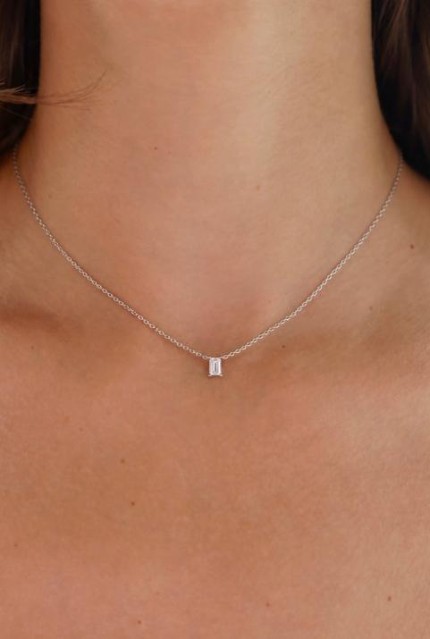Chain Necklace For Women with 0.10ct Princess Diamond in White Gold Prong Setting - Redline - 0++