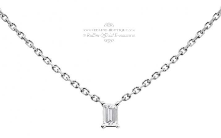 Chain Necklace For Women with 0.10ct Princess Diamond in White Gold Prong Setting - Redline - 0++