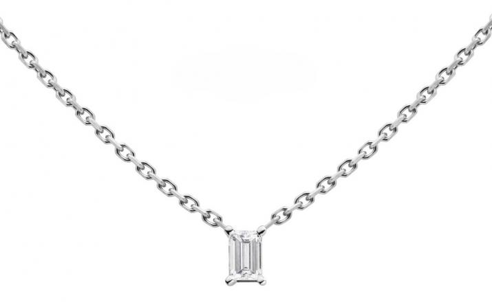 Chain Necklace For Women with 0.10ct Princess Diamond in White Gold Prong Setting - Redline - 0++