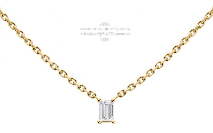 Chain Necklace For Women with 0.10ct Princess Diamond in Yellow Gold Prong Setting - Redline - 0++