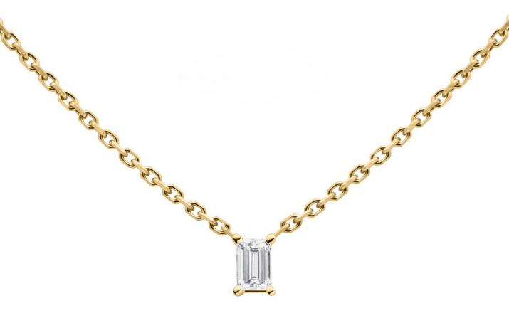 Chain Necklace For Women with 0.10ct Princess Diamond in Yellow Gold Prong Setting - Redline - 0++