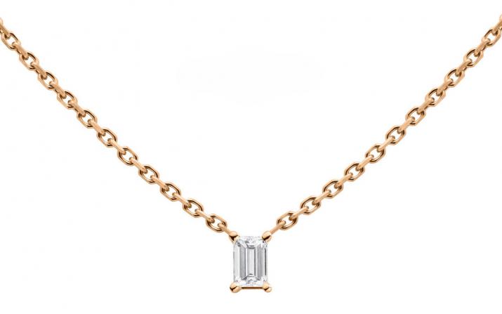 Chain Necklace For Women with 0.10ct Princess Diamond in Rose Gold Prong Setting - Redline - 0++