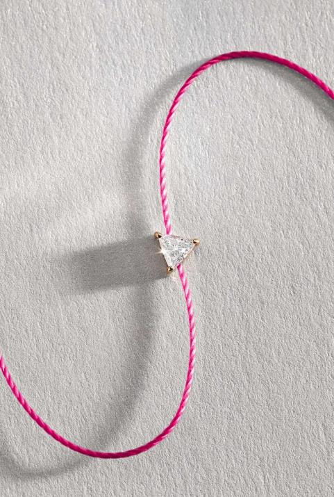 String Bracelet For Women with 0.10ct Trillion Diamond in Rose Gold Prong Setting - Redline - 0++