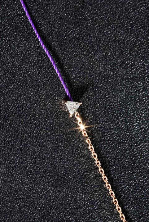 String-Chain Bracelet For Women with 0.10ct Trillion Diamond in Rose Gold Prong Setting - Redline - 0++