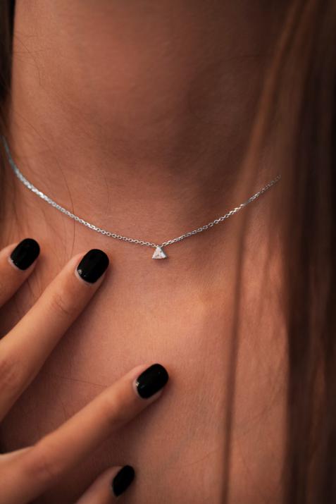 Chain Necklace For Women with 0.10ct Trillion Diamond in White Gold Prong Setting - Redline - 0++