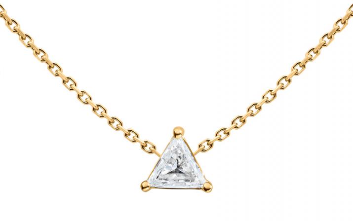 Chain Necklace For Women with 0.10ct Trillion Diamond in Yellow Gold Prong Setting - Redline - 0++