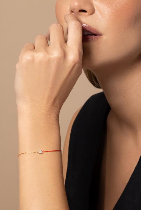 String-Chain Bracelet For Women with 0.20ct Trillion Diamond in Rose Gold Prong Setting - Redline - 0++