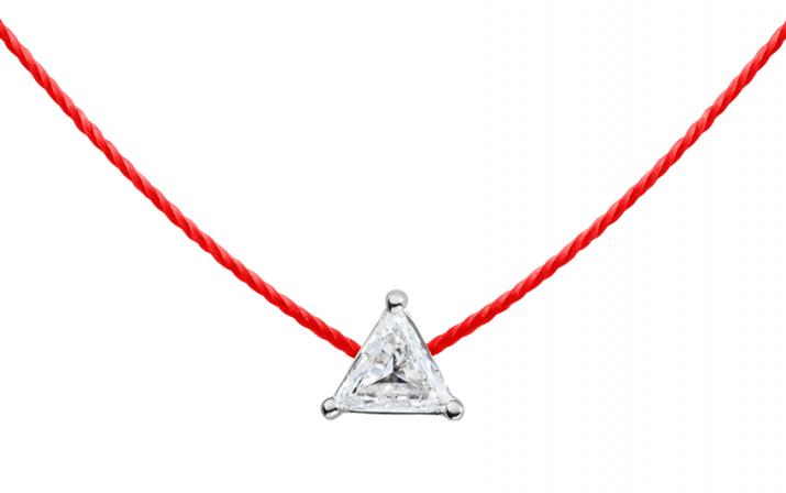 String Necklace For Women with 0.10ct Trillion Diamond in White Gold Prong Setting - Redline - 0++