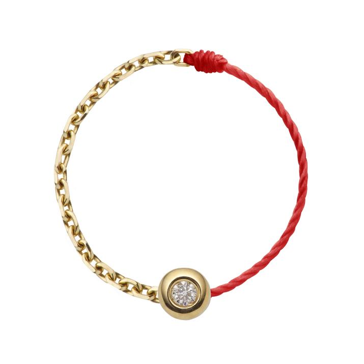 String Ring with 0.02ct Round Diamond in Yellow Gold Bezel Setting - Redline - 0++