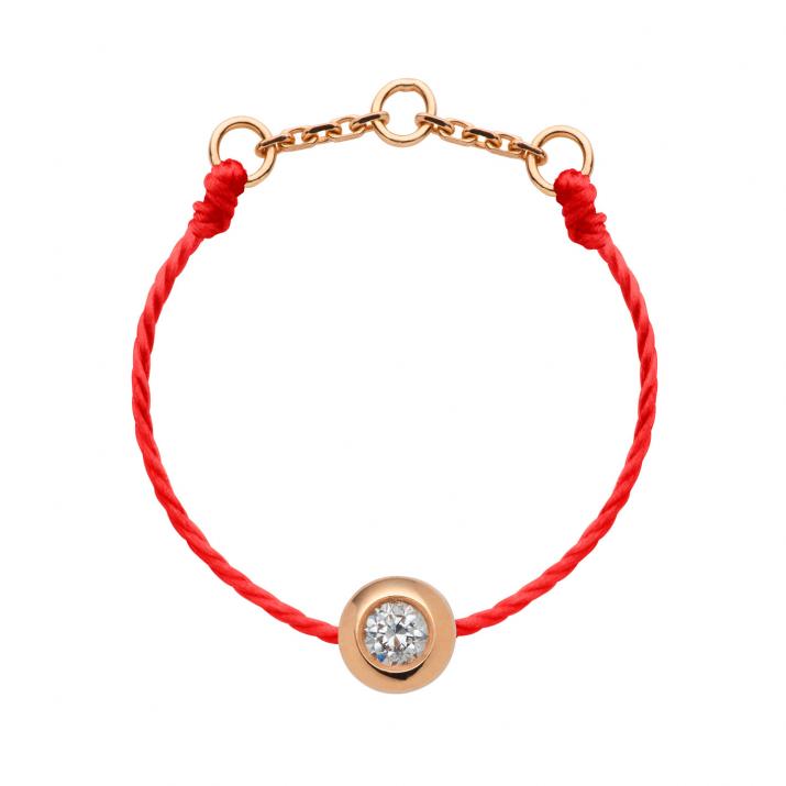 String Ring with 0.05ct Diamond in Rose Gold Bezel Setting - Redline - 0++