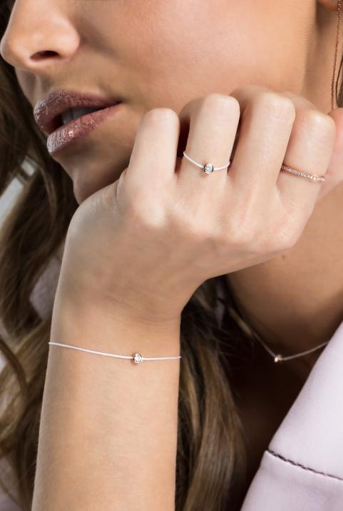 String Ring with 0.10ct Round Diamond in Rose Gold Bezel Setting - Redline - 0++