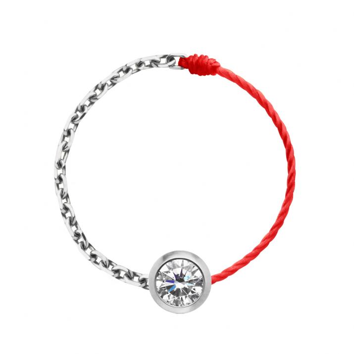 String Ring with 0.10ct Round Diamond in White Gold Bezel Setting - Redline - 0++