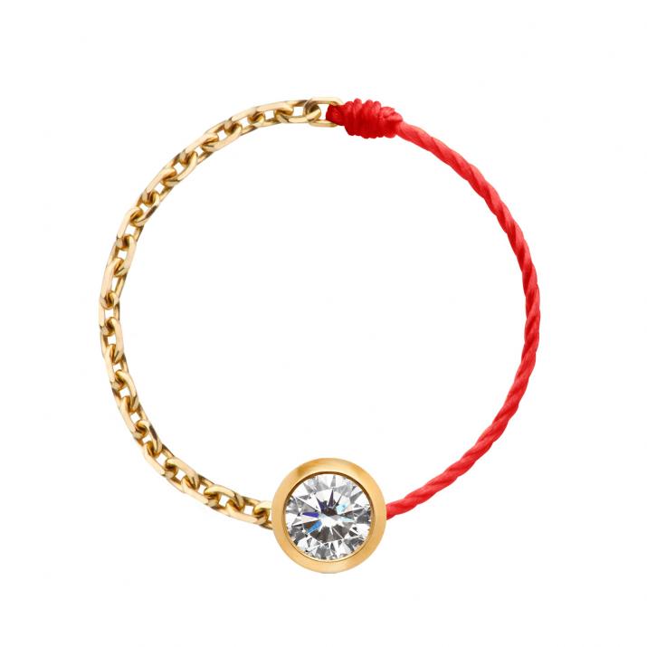 String Ring with 0.10ct Round Diamond in Yellow Gold Bezel Setting - Redline - 0++