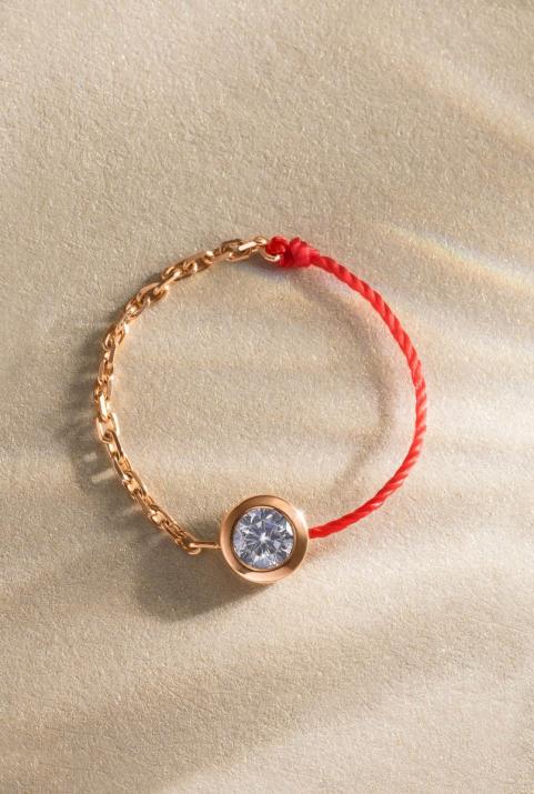 String Ring with 0.10ct Round Diamond in Rose Gold Bezel Setting - Redline - 0++