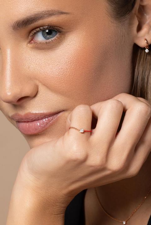 String Ring with 0.10ct Round Diamond in Rose Gold Bezel Setting - Redline - 0++