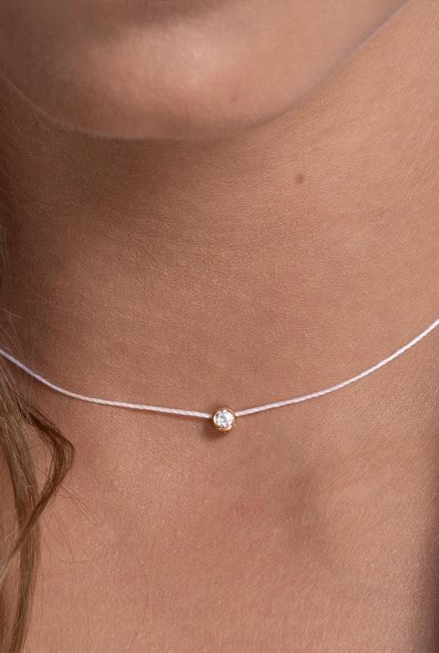 String Necklace For Women with 0.10ct Round Diamond in Rose Gold Bezel Setting - Redline - 0++