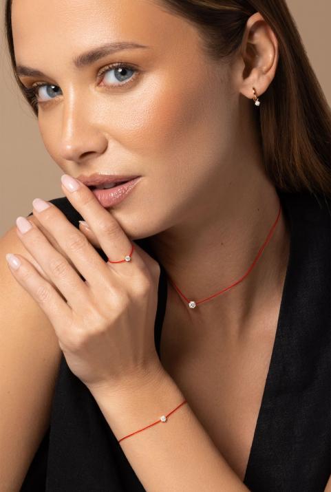 String Ring with 0.10ct Round Diamond in Rose Gold Prong Setting - Redline - 0++