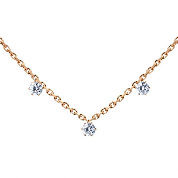 Rose gold chain necklace 0.30 carat diamond crimped on claws - Redline - 0++