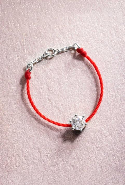 String Ring with 0.10ct Round Diamond in White Gold Prong Setting - Redline - 0++