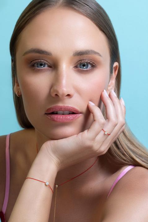 String Ring with 0.10ct Round Diamond in Yellow Gold Prong Setting - Redline - 0++