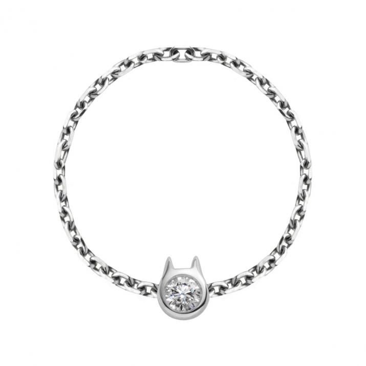Цепочка Mini Pure Cat и кольцо с бриллиантом из белого золота - Redline - 0++