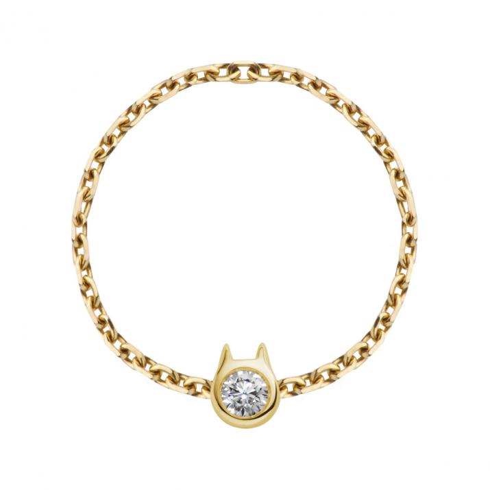 Цепочка Mini Pure Cat и кольцо с бриллиантом из желтого золота - Redline - 0++