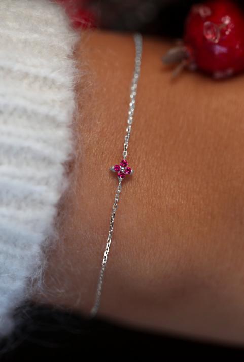 Браслет блестящий рубиновый цепь белое золото - Redline - 0++