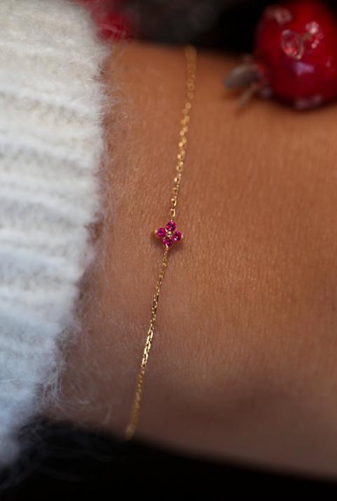 Браслет блестящий рубиновый цепь желтое золото - Redline - 0++