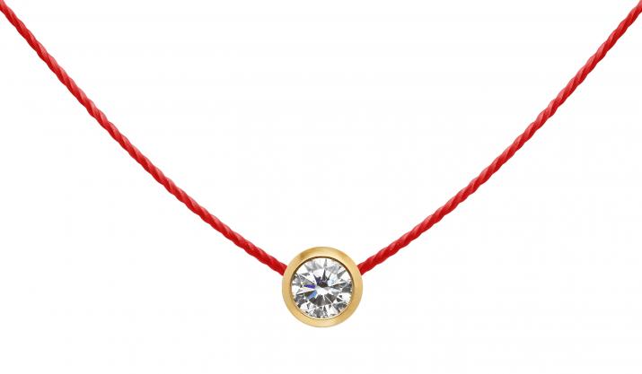 String Necklace For Women with 0.10ct Round Diamond in Yellow Gold Bezel Setting - Redline - 0++