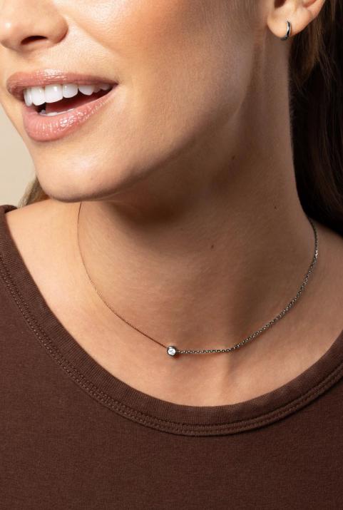 String-Chain Necklace with 0.10ct Round Diamond in Black Gold Bezel Setting - Redline - 0++