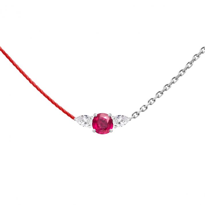 Ожерелье с полуниткой и полуцепочкой So Abby Rubis Белое Золото - Redline