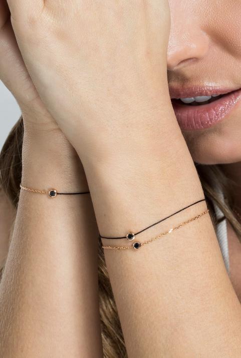 Chain Bracelet For Women with 0.10ct Round Black Diamond in Rose Gold Bezel Setting - Redline - 0++
