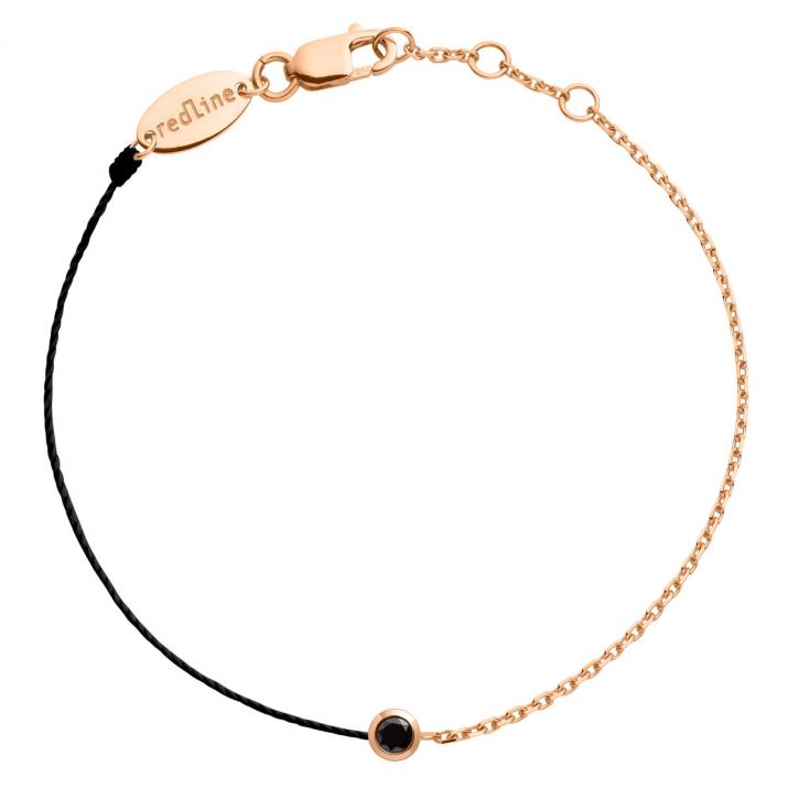 String Bracelet For Men with 0.10ct Round Black Diamond in Rose Gold Bezel Setting - Redline