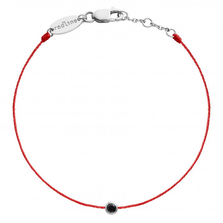 String Bracelet For Women with 0.10ct Round Black Diamond in White Gold Bezel Setting - Redline - 0++