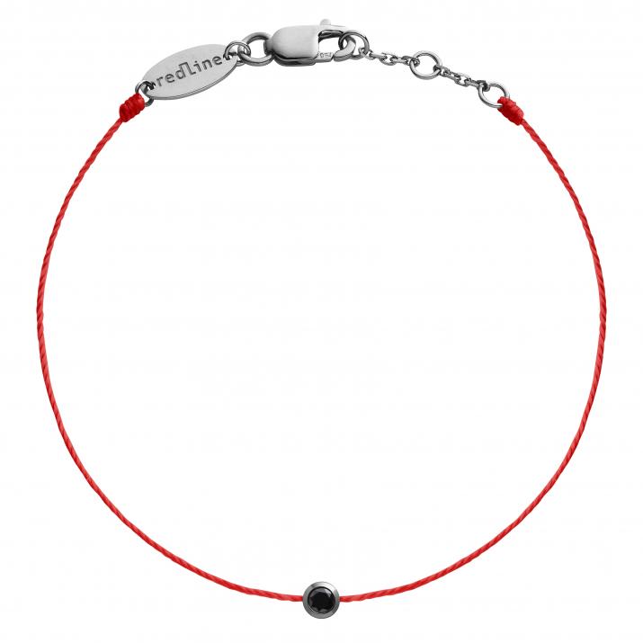 String Bracelet For Men with 0.10ct Round Black Diamond in Black Gold Bezel Setting - Redline - 0++