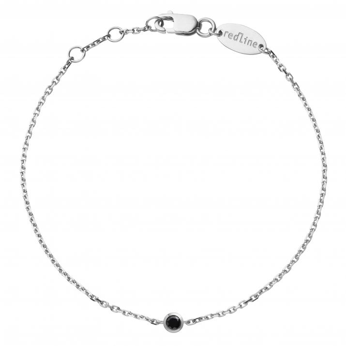 Chain Bracelet For Women with 0.10ct Round Black Diamond in White Gold Bezel Setting - Redline - 0++
