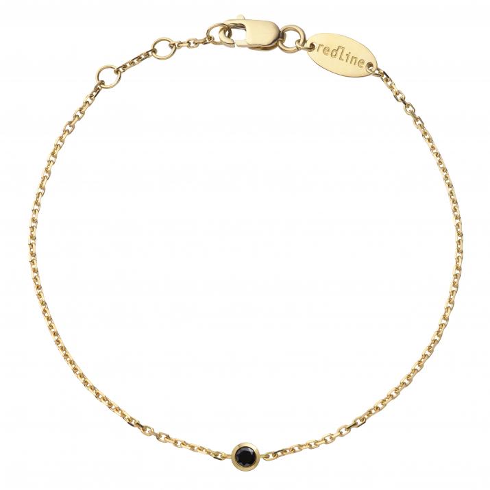 Chain Bracelet For Women with 0.10ct Round Black Diamond in Yellow Gold Bezel Setting - Redline - 0++