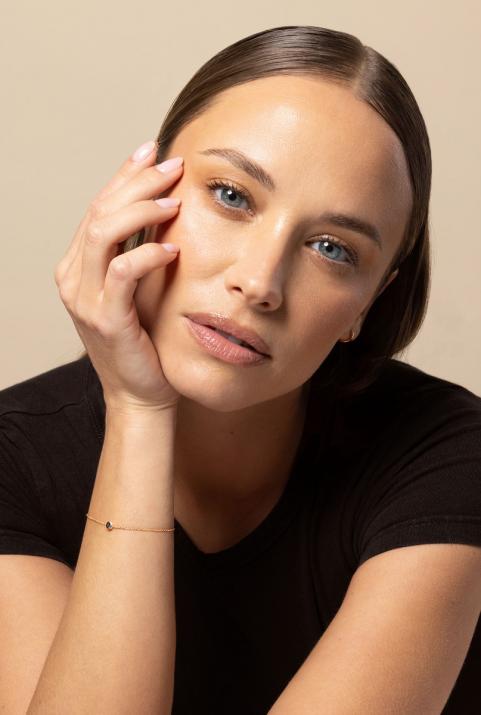 Chain Bracelet For Women with 0.10ct Round Black Diamond in Rose Gold Bezel Setting - Redline - 0++