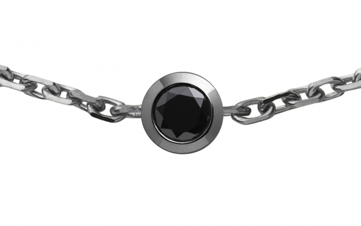 Chain Bracelet For Men with 0.10ct Round Black Diamond in Black Gold Bezel Setting - Redline - 0++