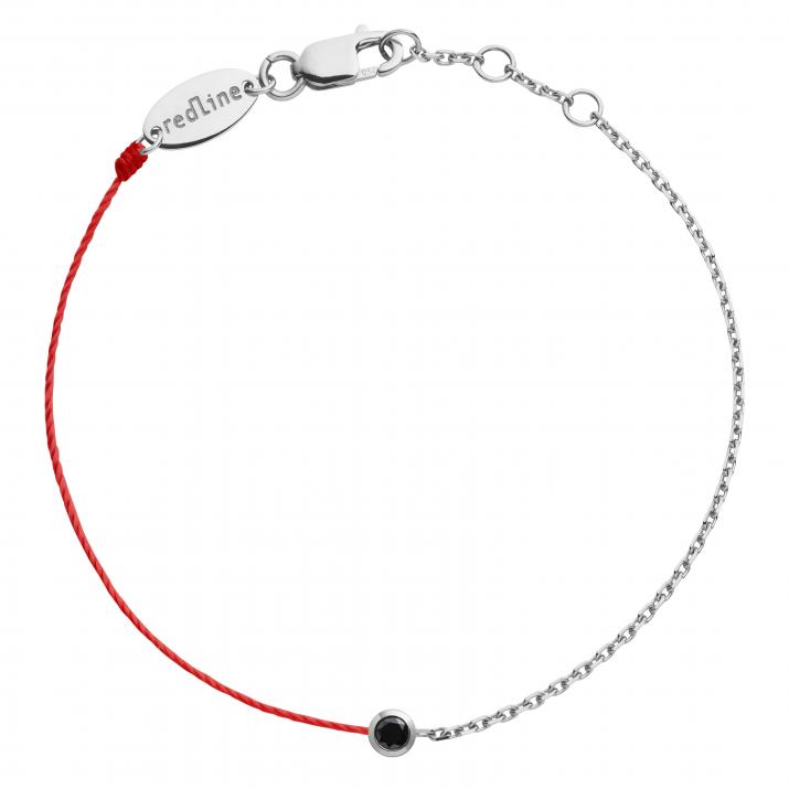String-Chain Bracelet For Women with 0.10ct Round Black Diamond in White Gold Bezel Setting - Redline - 0++