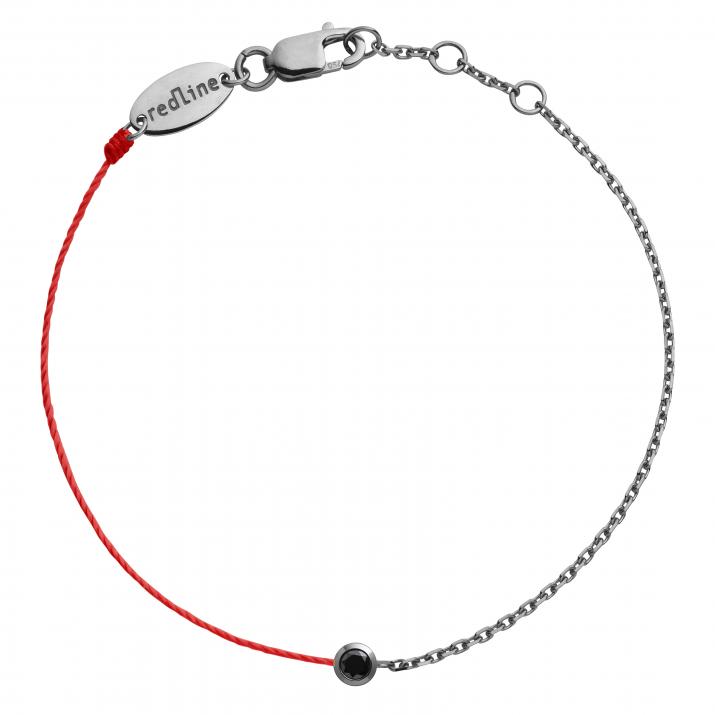String-Chain Bracelet For Women with 0.10ct Round Black Diamond in Black Gold Bezel Setting - Redline - 0++