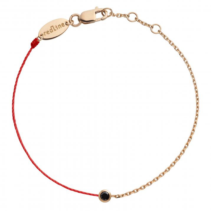 String-Chain Bracelet For Women with 0.10ct Round Black Diamond in Rose Gold Bezel Setting - Redline - 0++