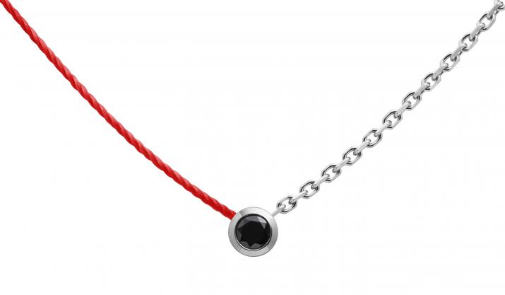 String-Chain Necklace with 0.10ct Round Black Diamond in White Gold Bezel Setting - Redline
