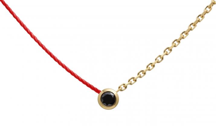 String-Chain Necklace with 0.10ct Round Black Diamond in Yellow Gold Bezel Setting - Redline