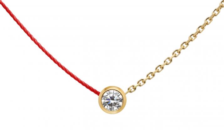 String-Chain Necklace with 0.10ct Round Diamond in Yellow Gold Bezel Setting - Redline - 0++