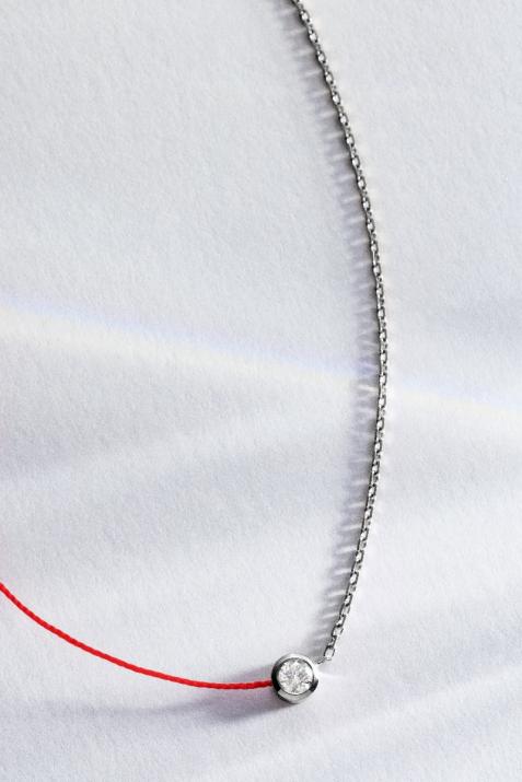 String-Chain Necklace with 0.10ct Round Diamond in Black Gold Bezel Setting - Redline - 0++