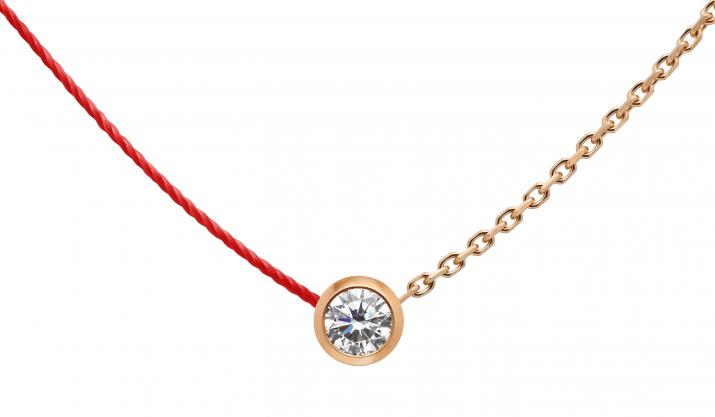 String-Chain Necklace with 0.10ct Round Diamond in Rose Gold Bezel Setting - Redline - 0++