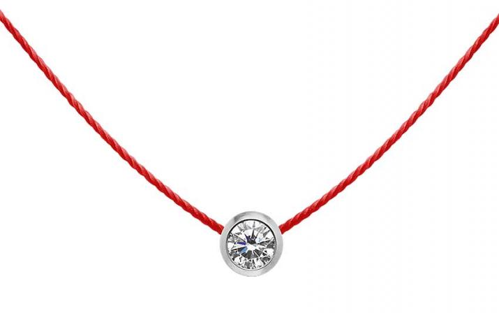 String Necklace For Women with 0.10ct Round Diamond in White Gold Bezel Setting - Redline - 0++