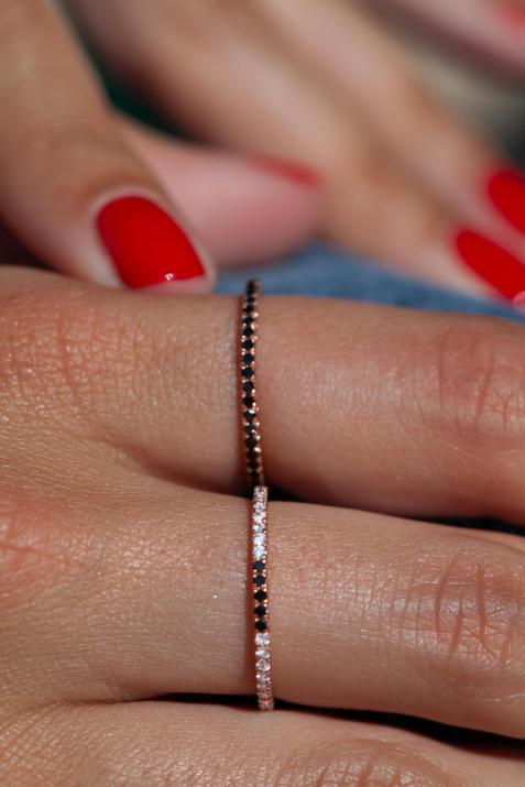 Bangle Ring with 0.346ct Round Black Diamond in Rose Gold Prong Setting - Redline - 0++